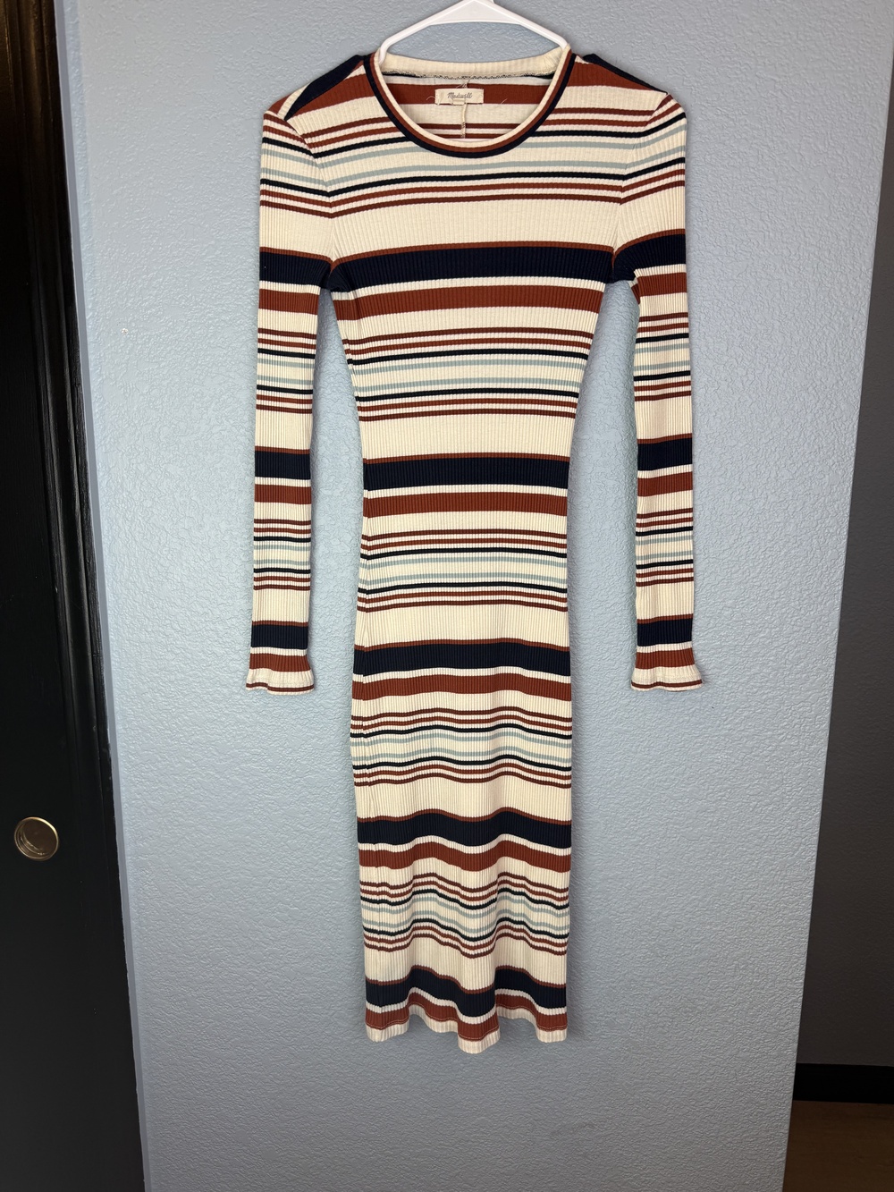 Madewell Dress Womens Small Striped Ribbed Knit Long Sleeve Midi H6522
